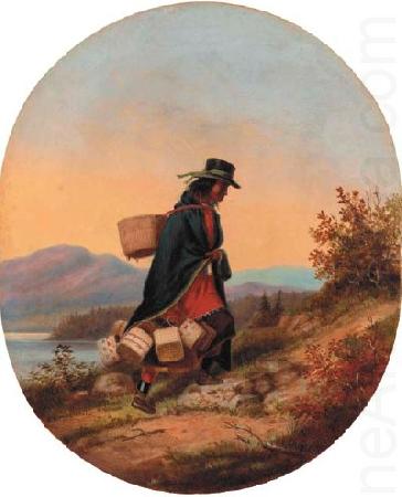 Cornelius Krieghoff Indian Basket Seller in Autumn Landscape china oil painting image